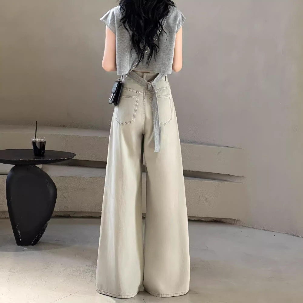 High waist drape jeans straight pants for women