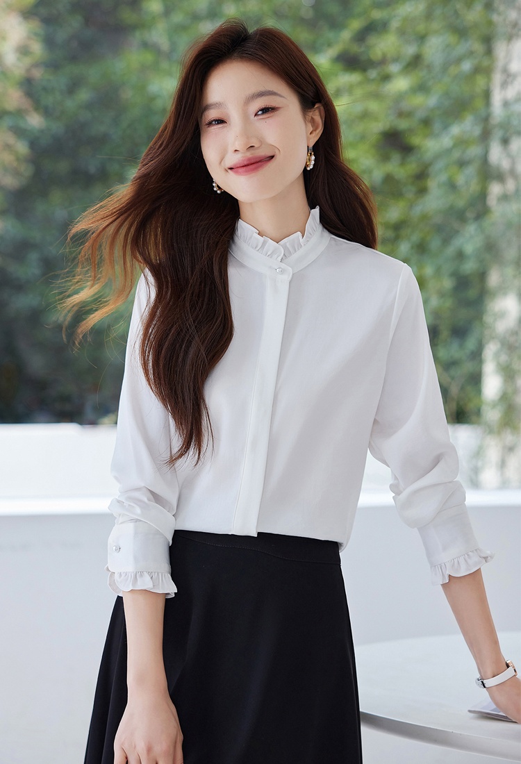 Autumn satin small shirt bottoming wood ear shirt for women