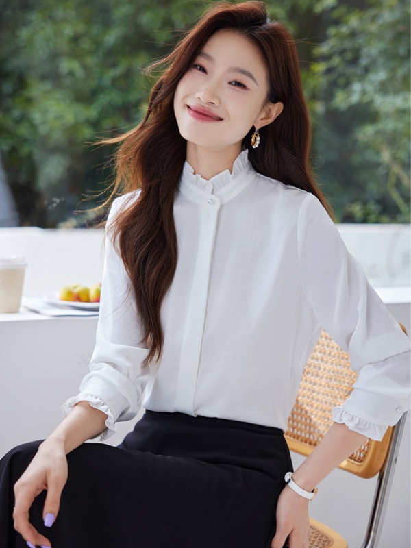 Autumn satin small shirt bottoming wood ear shirt for women