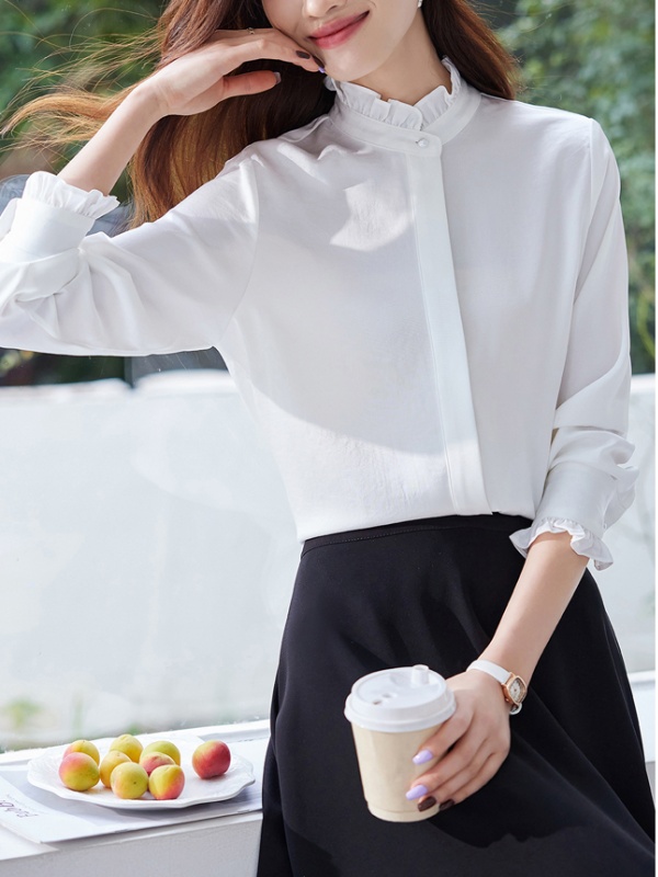 Autumn satin small shirt bottoming wood ear shirt for women