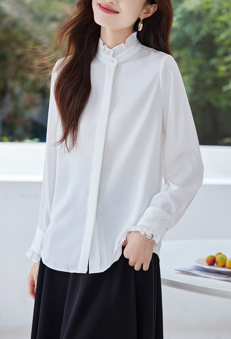 Autumn satin small shirt bottoming wood ear shirt for women