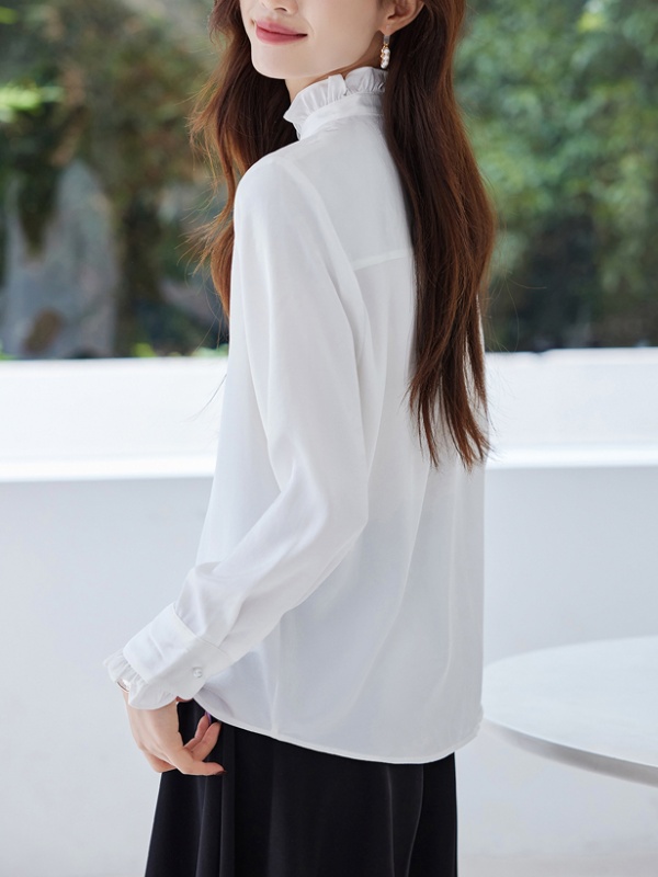 Autumn satin small shirt bottoming wood ear shirt for women