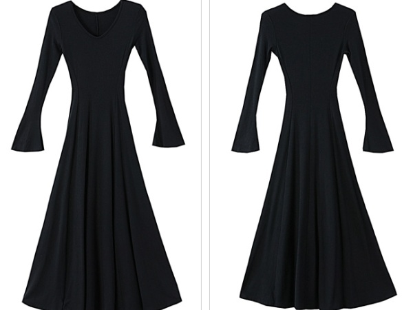 Hepburn style speaker long dress long sleeve black dress