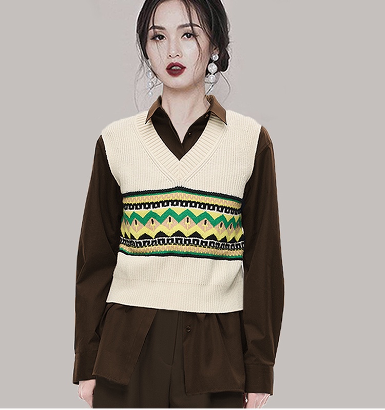 Lambs wool fluffy waistcoat thermal jacquard cardigan