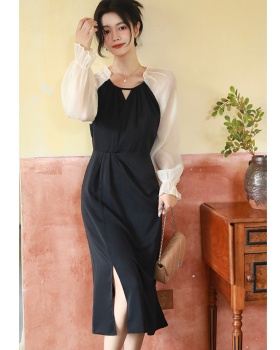 Niche spring and autumn slim splice dress for women