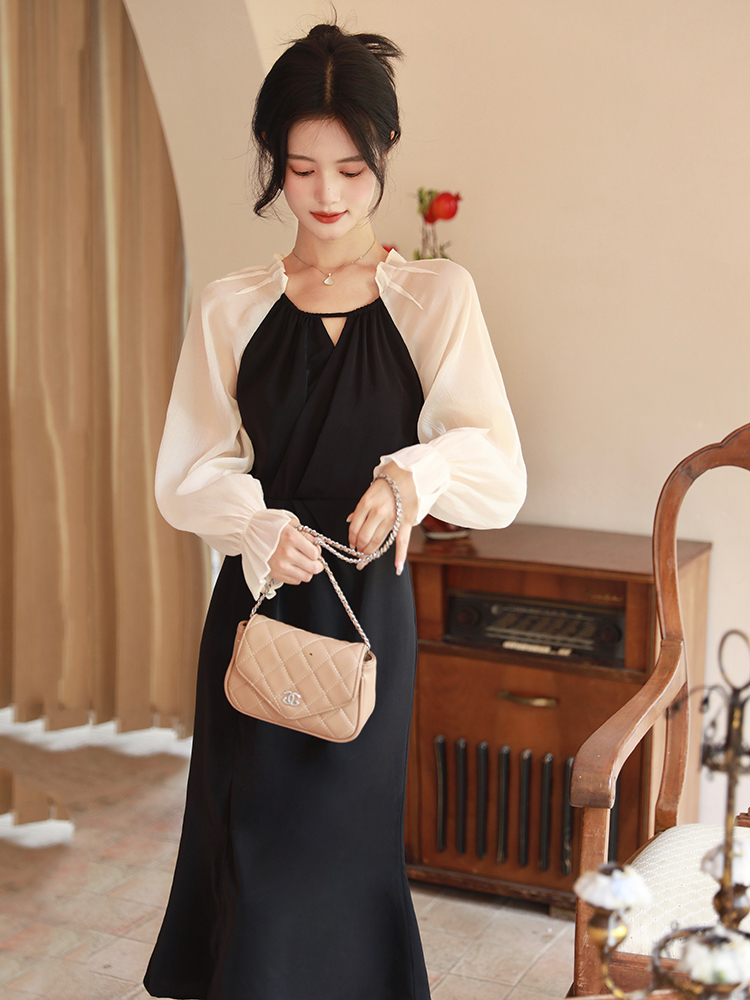 Niche spring and autumn slim splice dress for women
