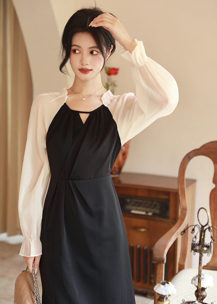Niche spring and autumn slim splice dress for women
