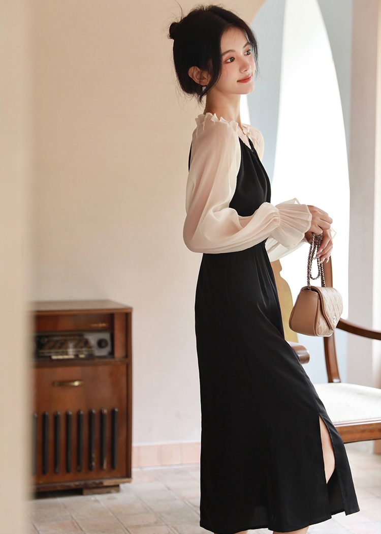 Niche spring and autumn slim splice dress for women