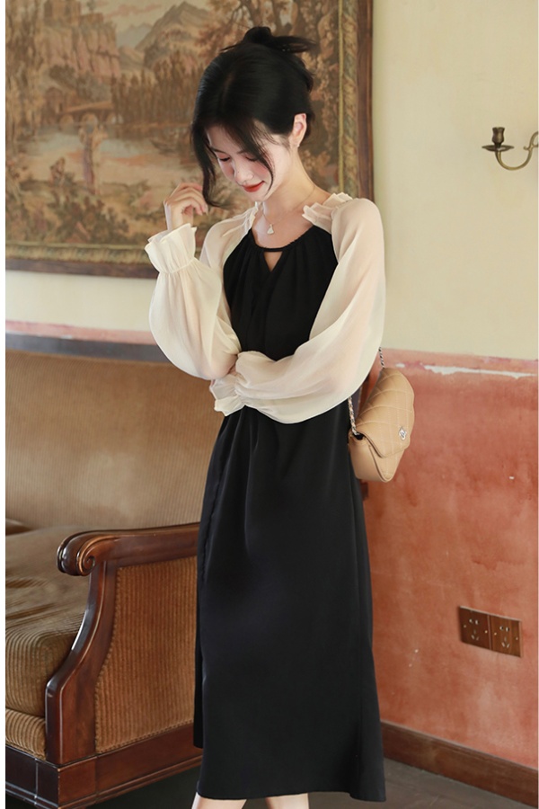 Niche spring and autumn slim splice dress for women