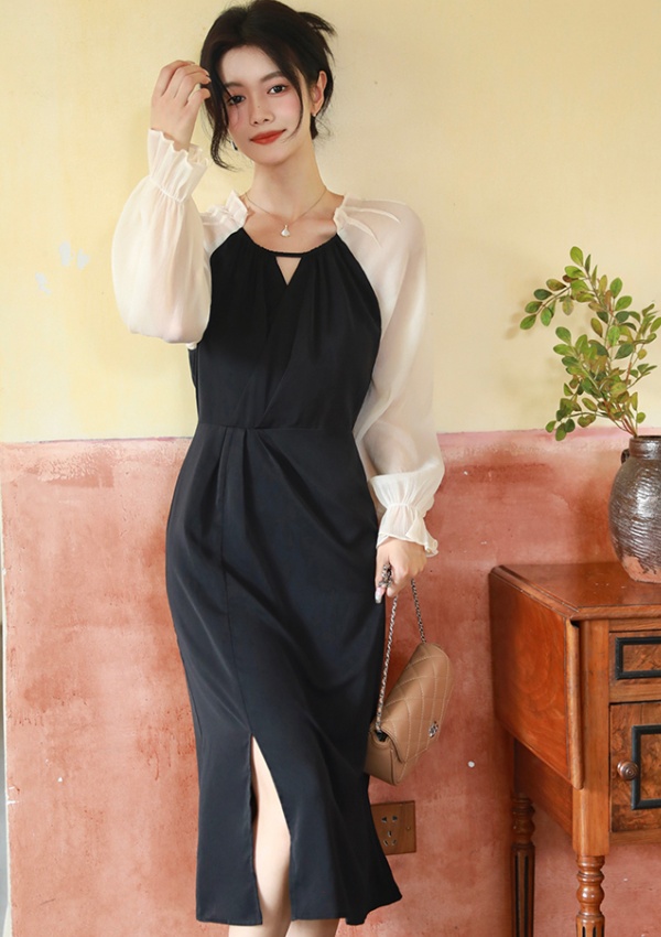 Niche spring and autumn slim splice dress for women