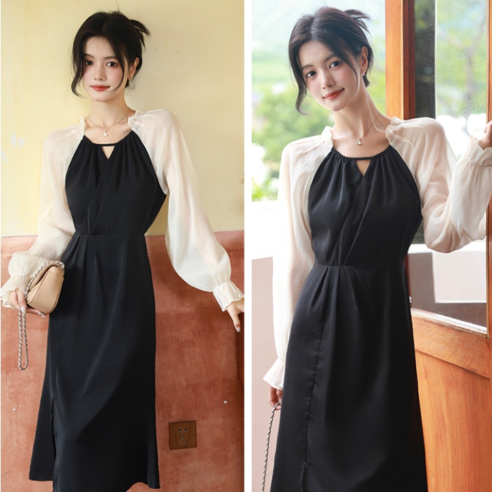 Niche spring and autumn slim splice dress for women