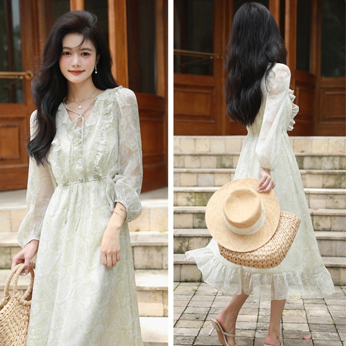 Vacation printing summer retro dress for women