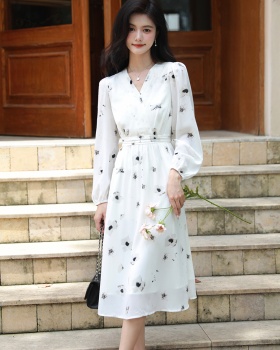 Spring pinched waist slim long dress for women