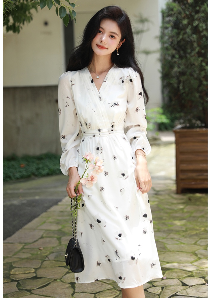 Spring pinched waist slim long dress for women