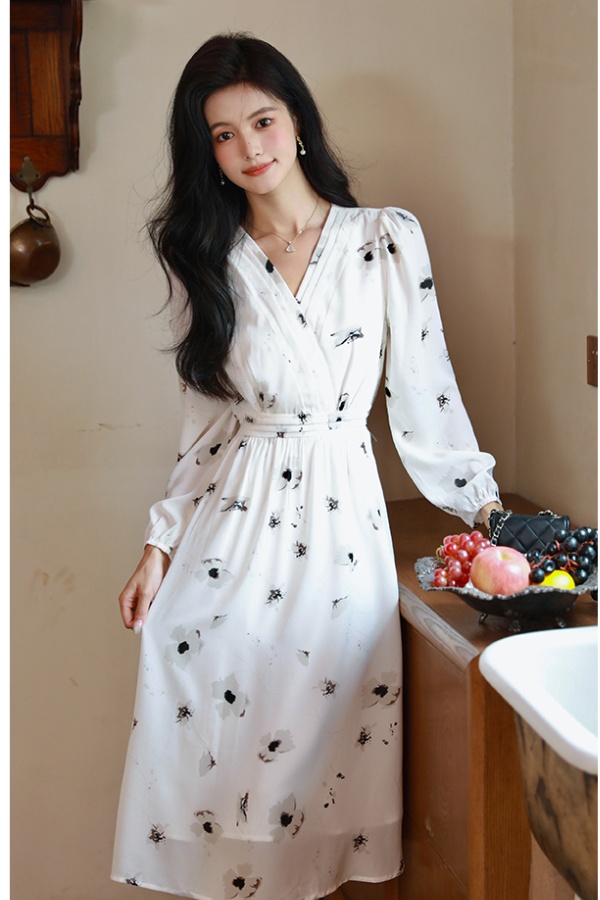 Spring pinched waist slim long dress for women
