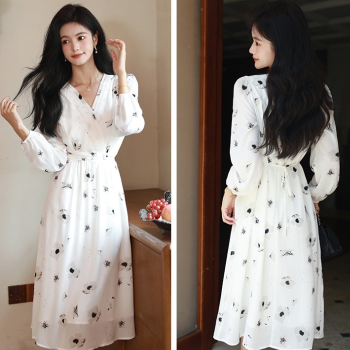 Spring pinched waist slim long dress for women