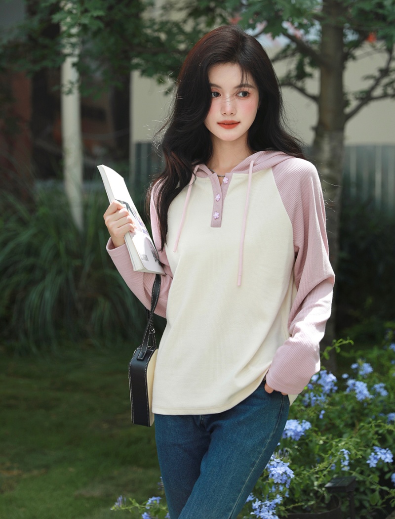 Hooded sweet hoodie Western style thin tops for women