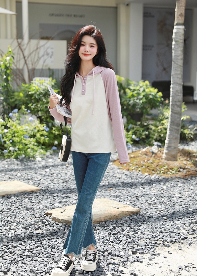 Hooded sweet hoodie Western style thin tops for women