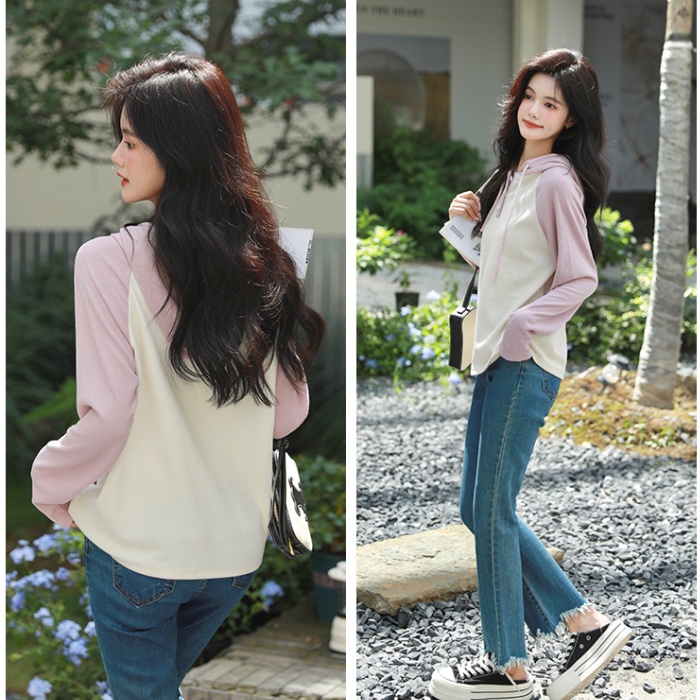 Hooded sweet hoodie Western style thin tops for women