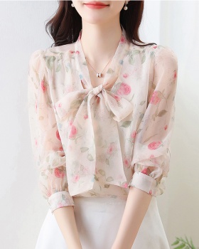 Spring and autumn tender tops puff sleeve shirt for women