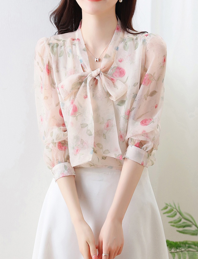 Spring and autumn tender tops puff sleeve shirt for women