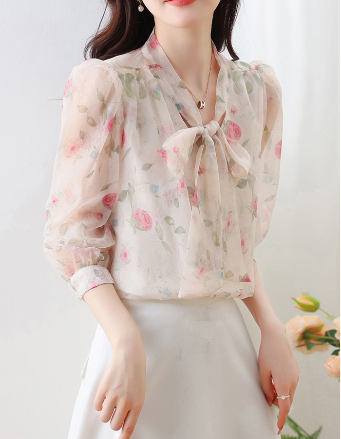 Spring and autumn tender tops puff sleeve shirt for women