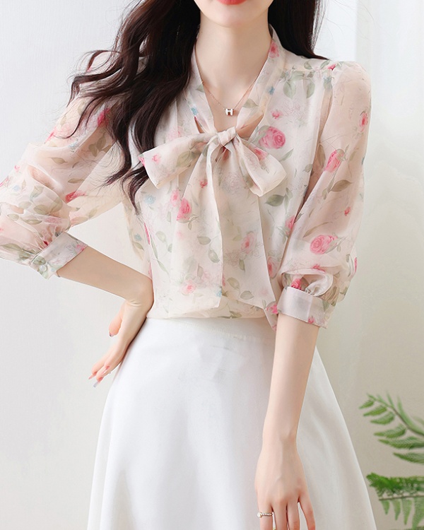 Spring and autumn tender tops puff sleeve shirt for women