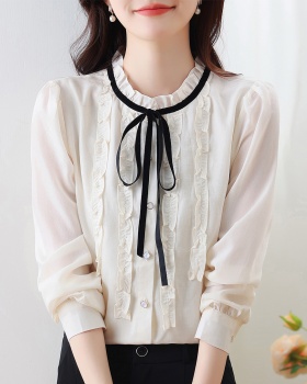 Autumn shirt lotus leaf edges tops for women