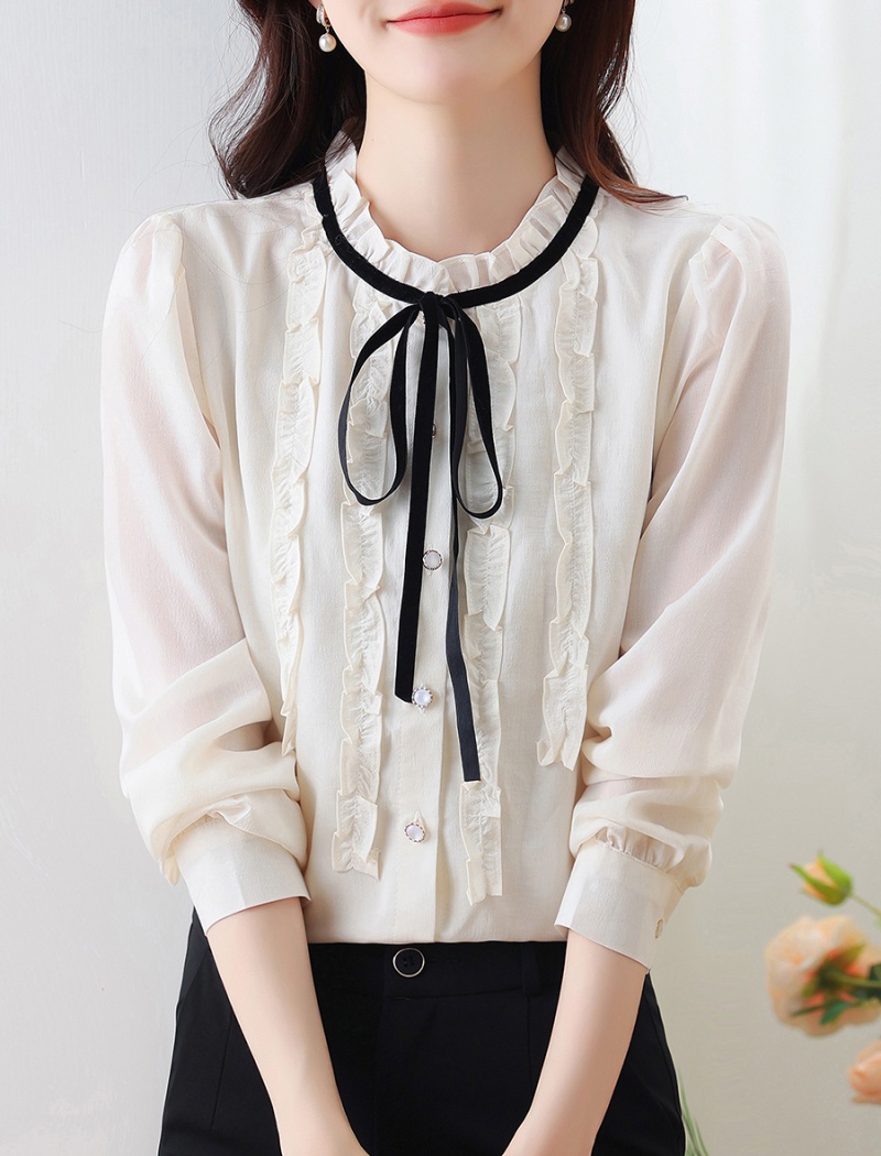 Autumn shirt lotus leaf edges tops for women
