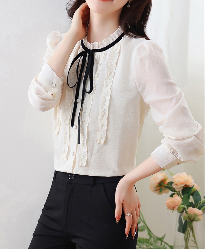 Autumn shirt lotus leaf edges tops for women