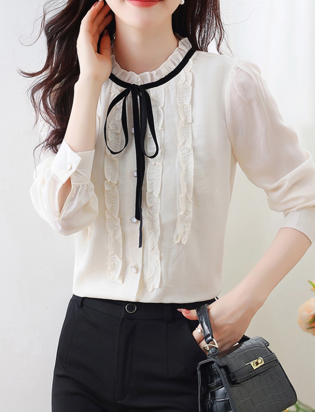 Autumn shirt lotus leaf edges tops for women