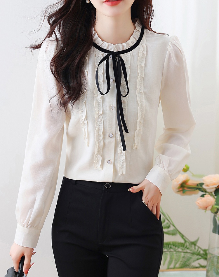 Autumn shirt lotus leaf edges tops for women