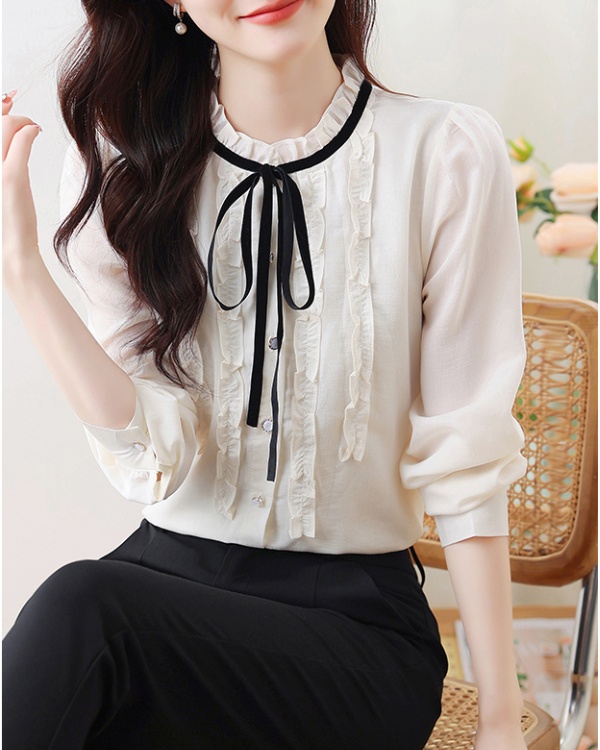 Autumn shirt lotus leaf edges tops for women