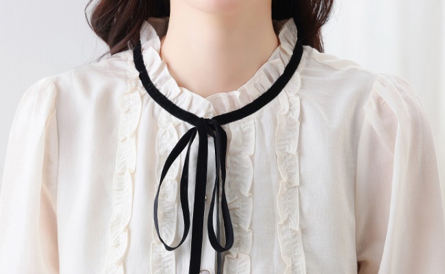 Autumn shirt lotus leaf edges tops for women