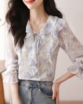 Unique floral tops France style chiffon shirt