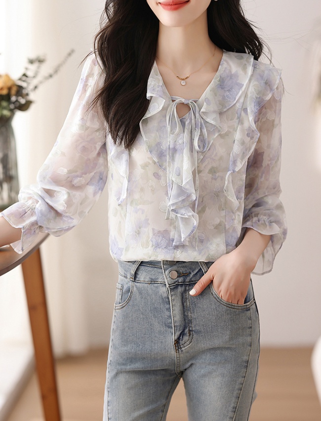 Unique floral tops France style chiffon shirt