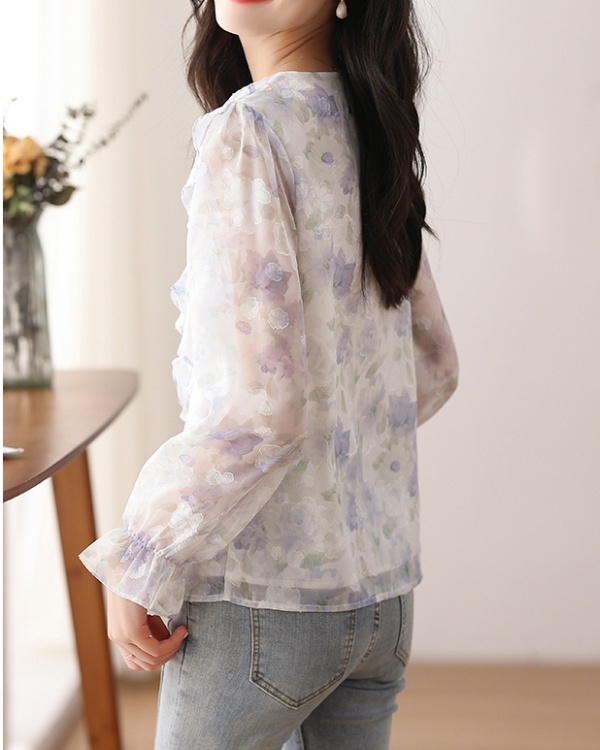 Unique floral tops France style chiffon shirt