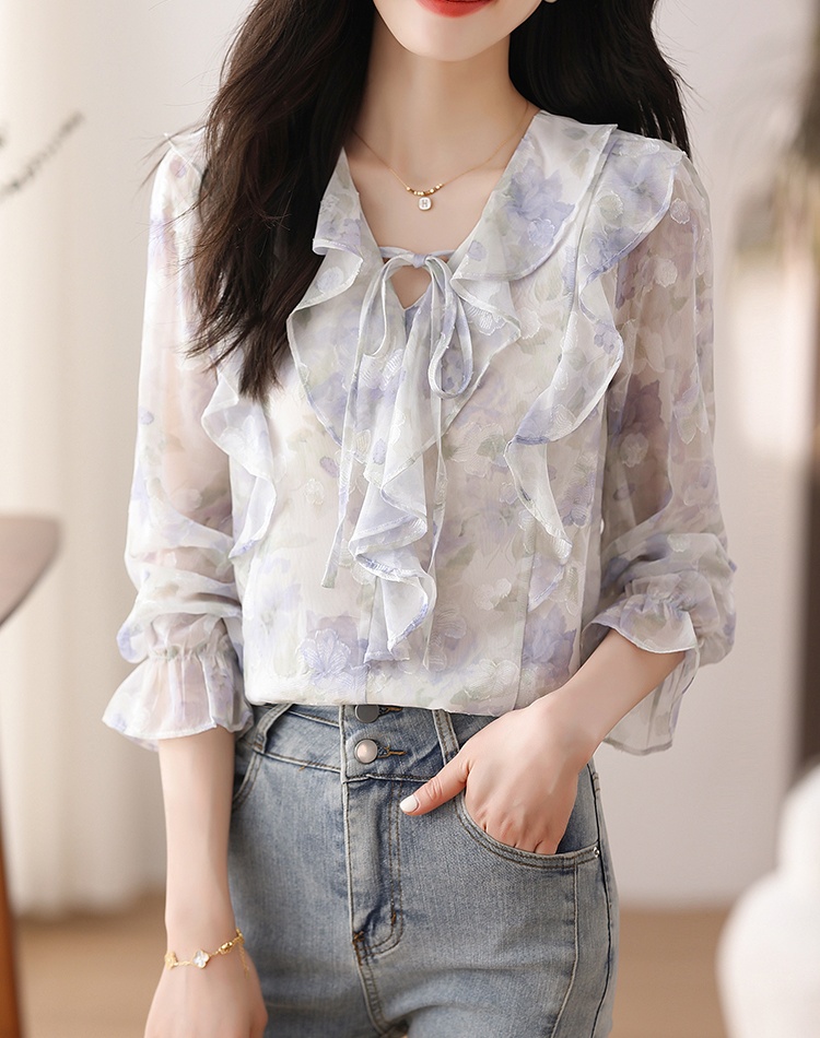 Unique floral tops France style chiffon shirt