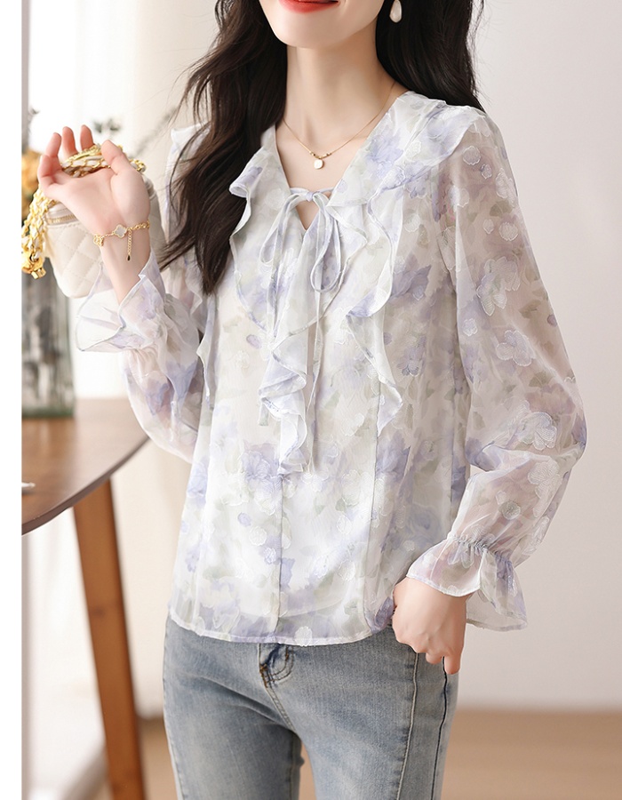 Unique floral tops France style chiffon shirt