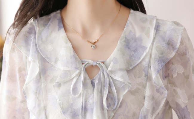 Unique floral tops France style chiffon shirt