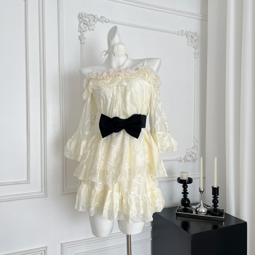 Sweet niche slim tops swan summer short skirt a set