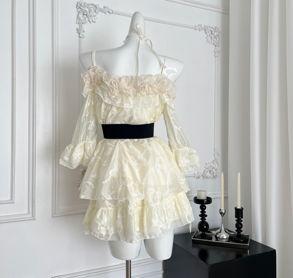 Sweet niche slim tops swan summer short skirt a set