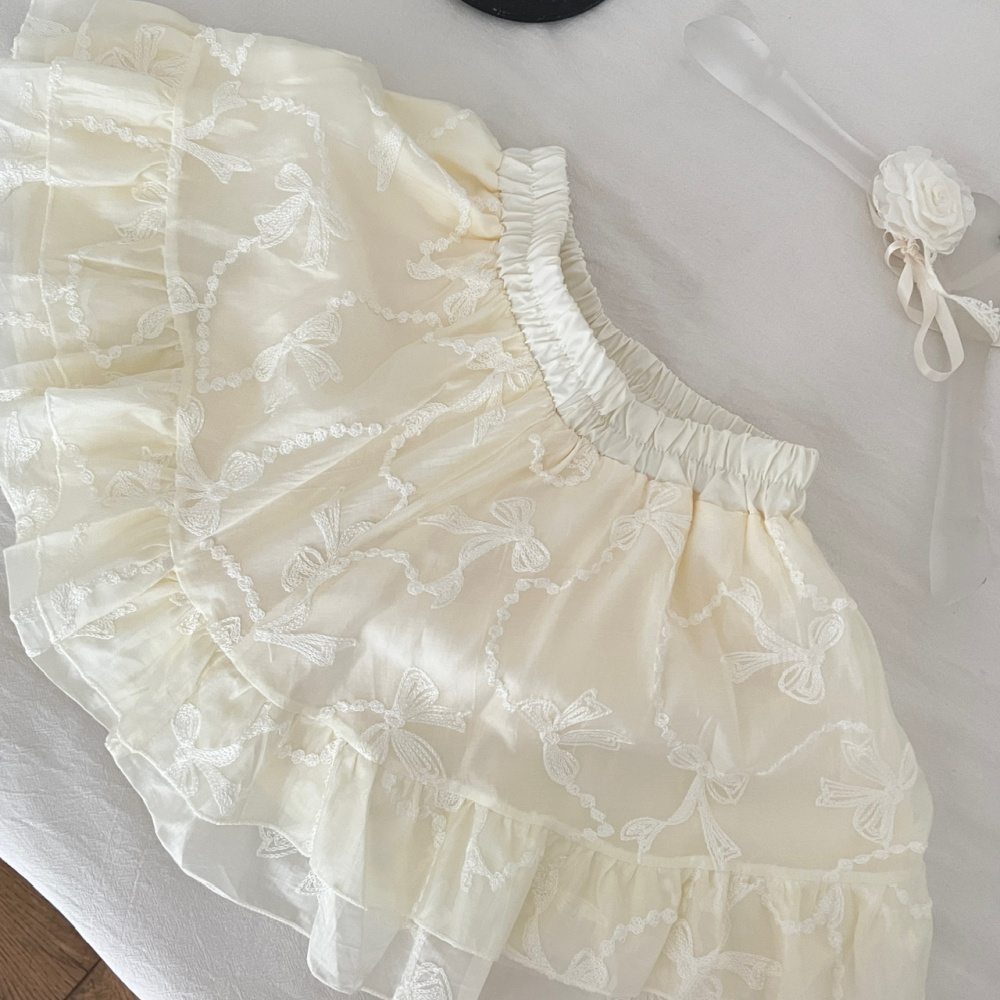 Sweet niche slim tops swan summer short skirt a set
