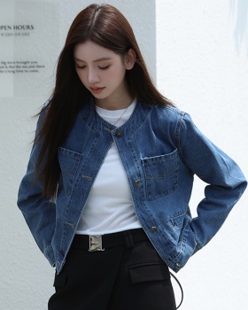 Denim many pocket niche tops round neck all-match coat