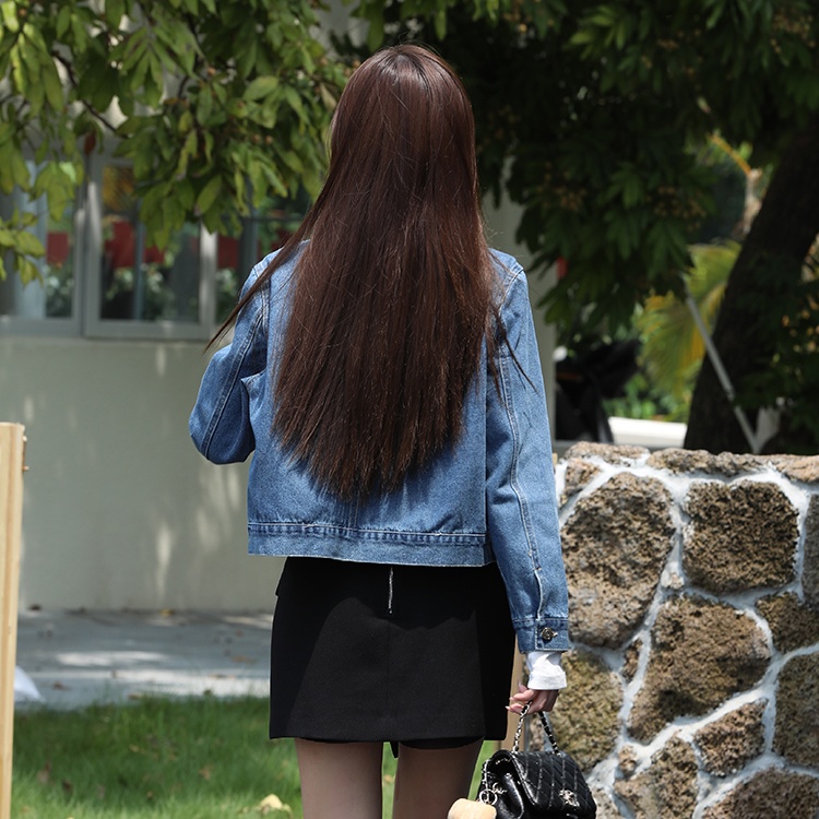 Denim many pocket niche tops round neck all-match coat