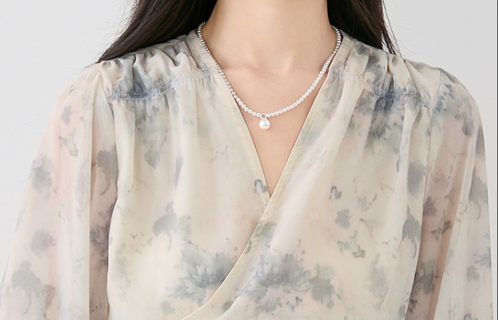 Cross ink pinched waist chiffon shirt autumn lantern sleeve shirt