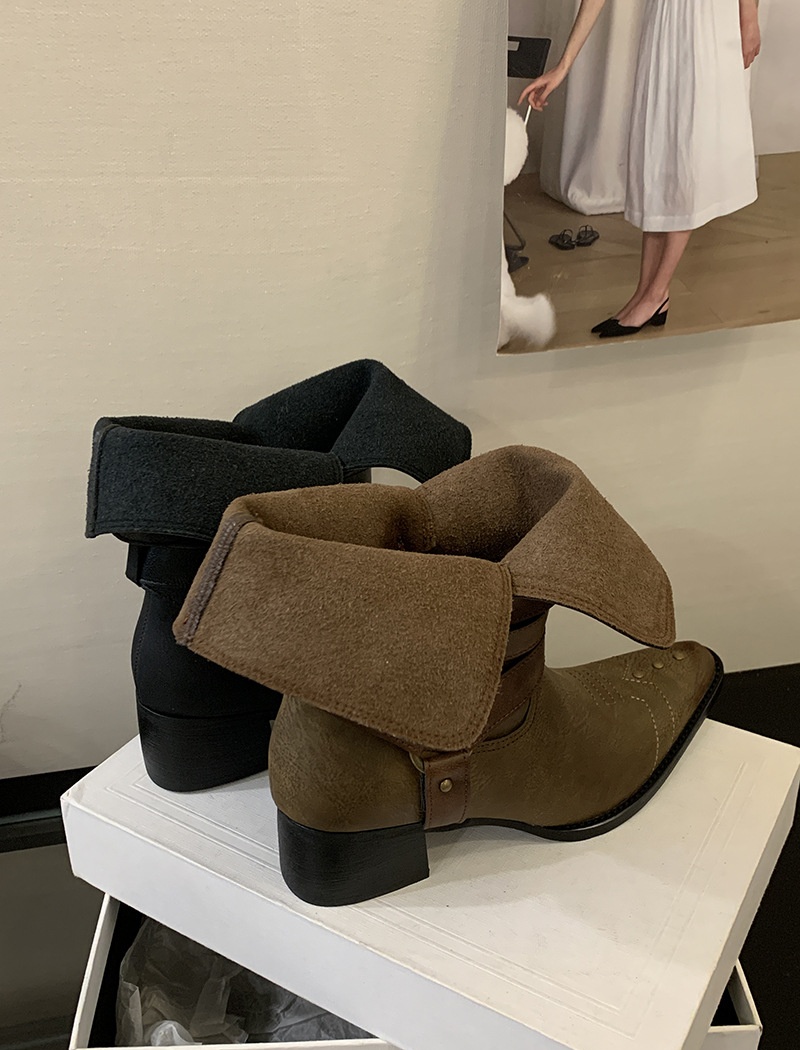 Middle-heel belt buckle boots France style short boots