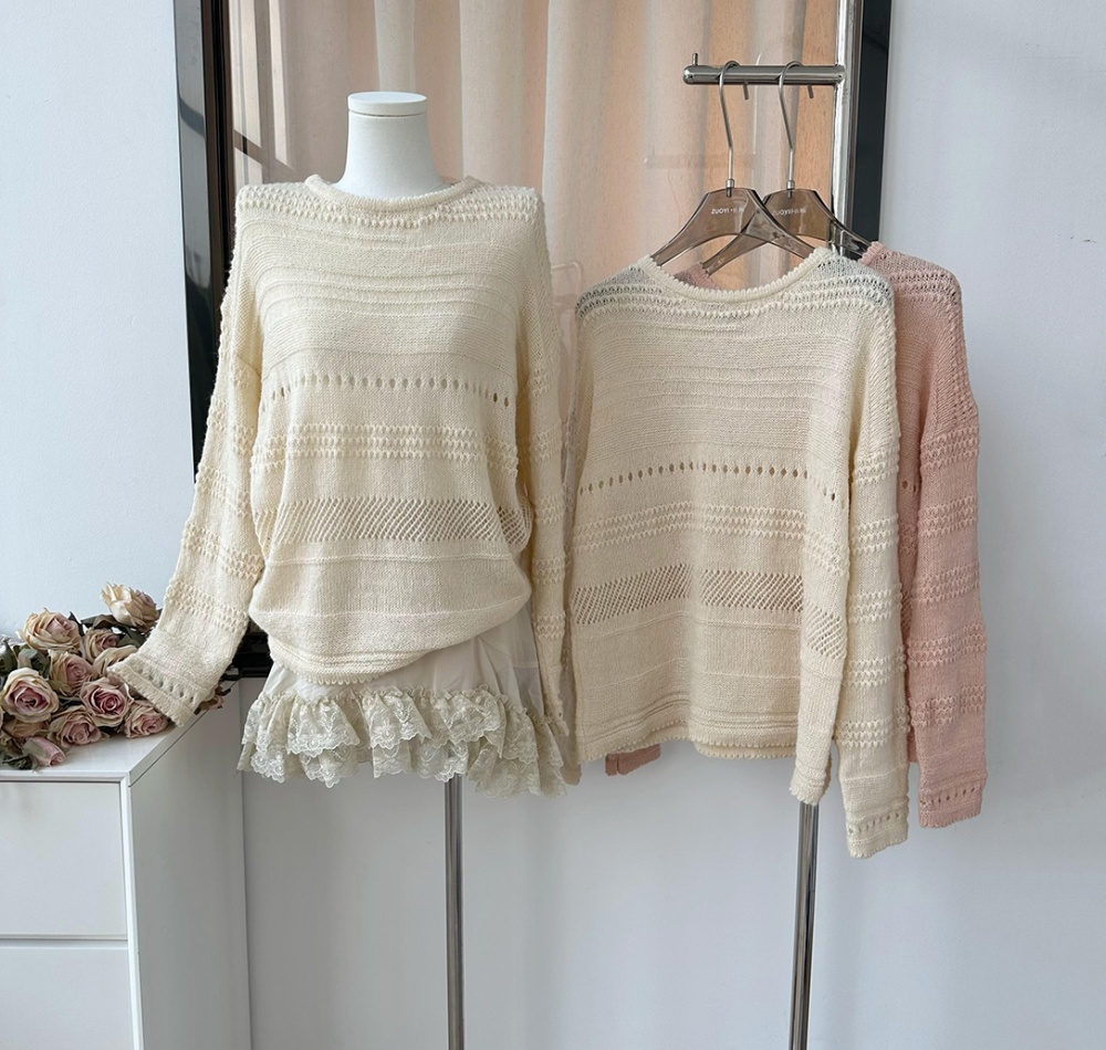 Mohair hollow round neck smock lazy knitted autumn sweater
