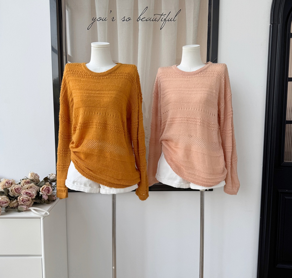 Mohair hollow round neck smock lazy knitted autumn sweater