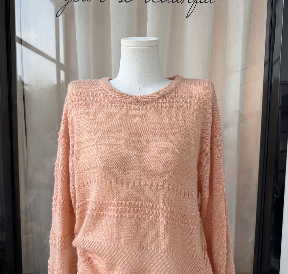 Mohair hollow round neck smock lazy knitted autumn sweater